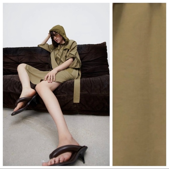 NWT. Zara Army Green Military Hooded Midi Dress with Belt. Size S. - Picture 3 of 9